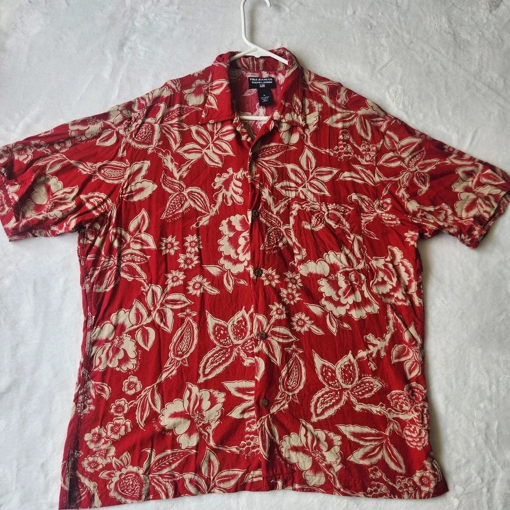 Polo Jeans‎ Co Ralph Lauren Hawaiin Shirt Sz. Med Red Tan Floral